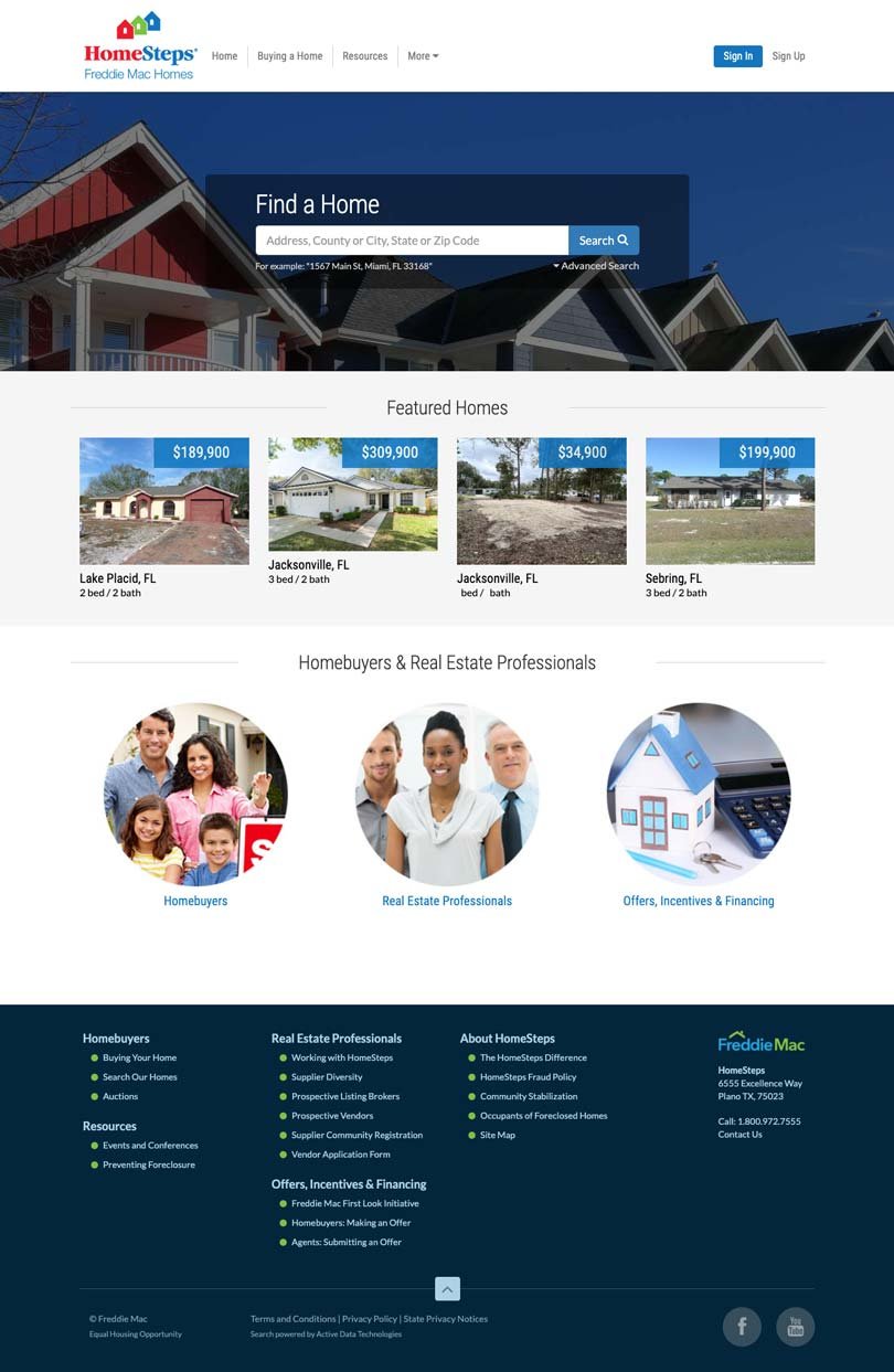 Website Design Sample: HomeSteps by Freddie Mac Redesign